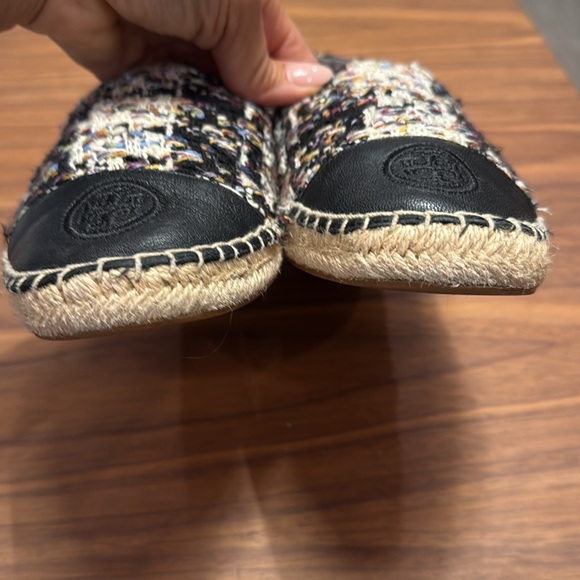 Tory Burch Black Leather Tweed Espadrille Shoes size 9.5 - Picture 10 of 12